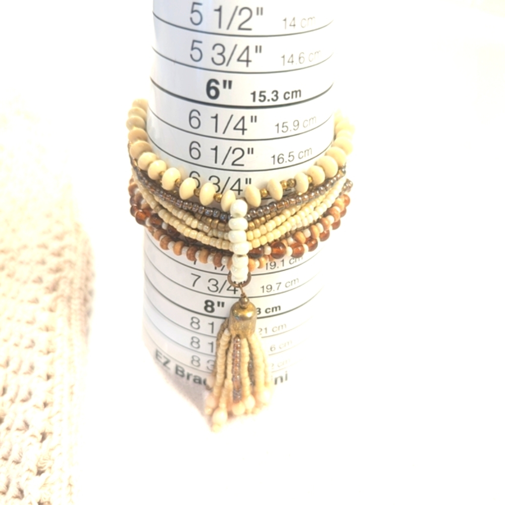 Boho"Bundle",X3 Cream and Coral Floral Tote Bag wth Fringe Earrings/Bead Bracele - Picture 6 of 9